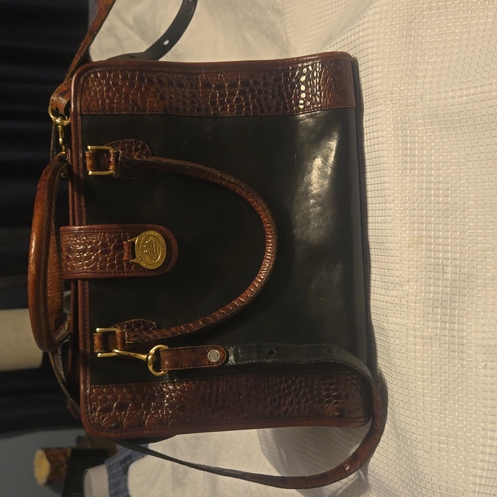 Brahmin Tuscan Collection Black and Brown Satchel -  Crossbody Purse